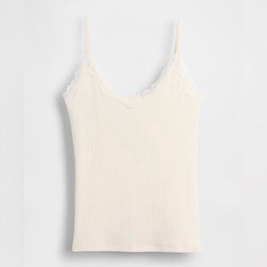 🍦GAP Lace-Trim Pointelle Cami Cream Ribbed Tank Top Lace Girls Size XL (12)